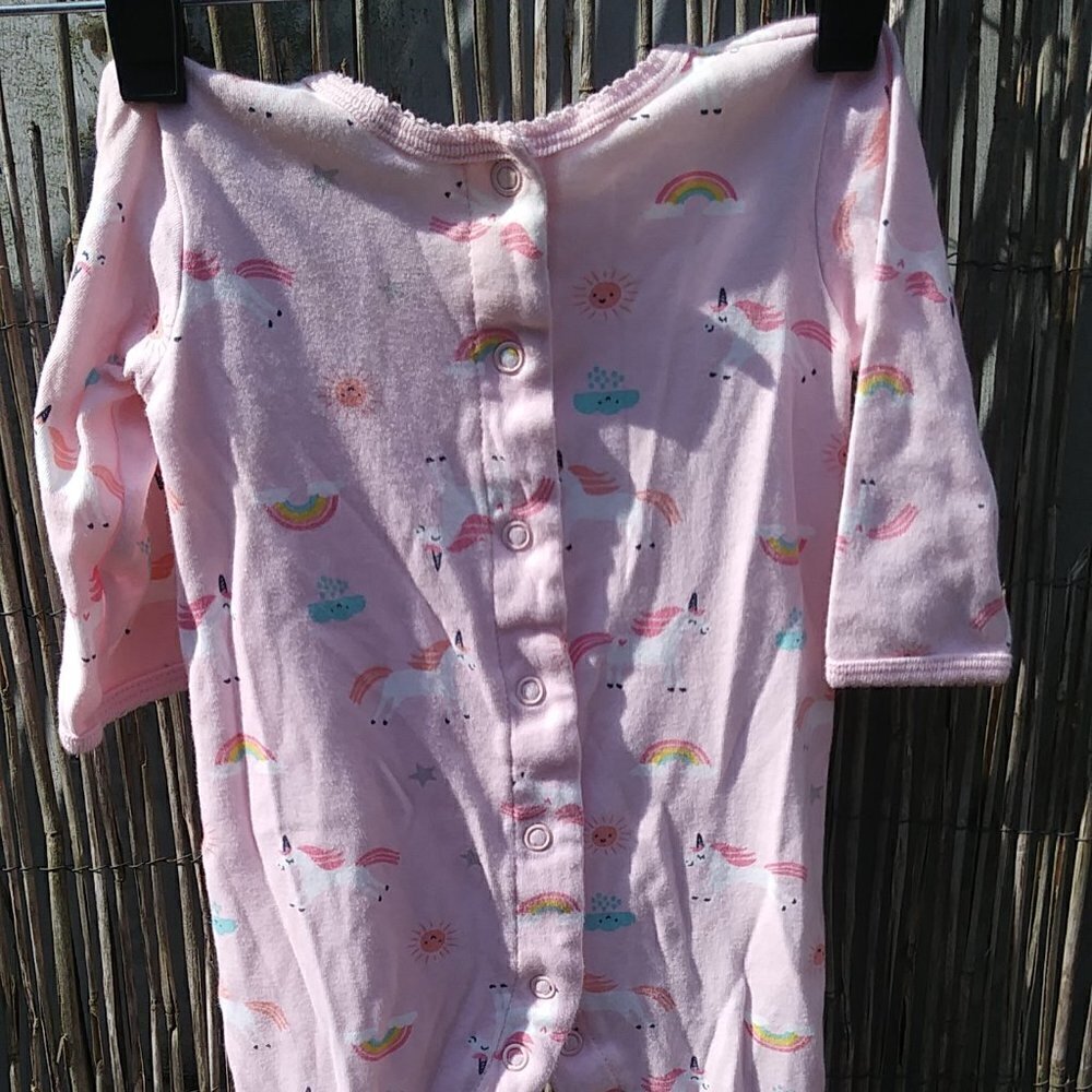 Girl's Pink Unicorn Clouds Rainbow Snap One Piece - 6M